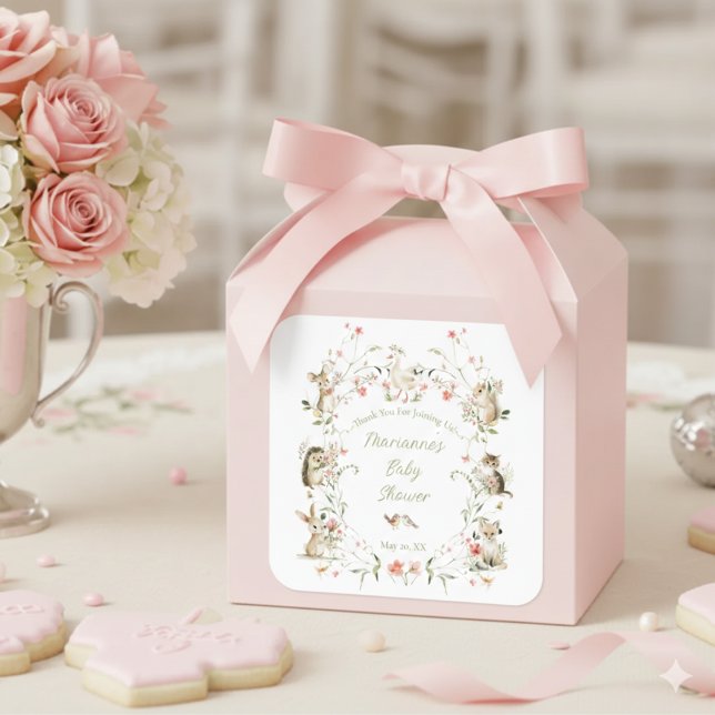 Sticker Carré Watercolor Wildflower Woodland Animals Baby Shower (Créateur téléchargé)