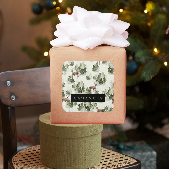 Sticker Carré Watercolor Winter Forest Motif sans joint (Créateur téléchargé)