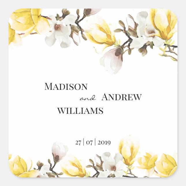Sticker Carré Watercolor Yellow et White Magnolia Blossom (Devant)