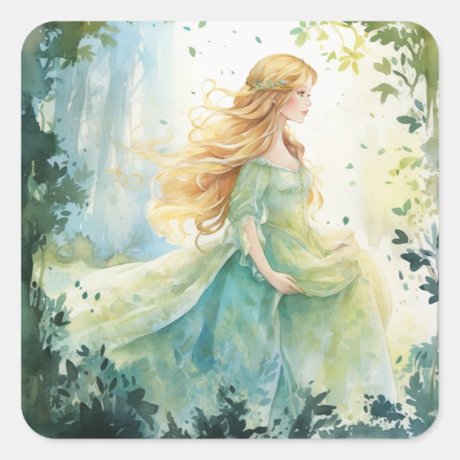 Sticker Carré Watercolour Forest Princess (Devant)