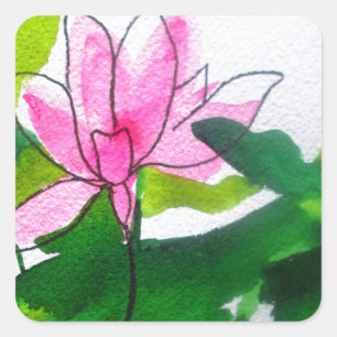 Sticker Carré Waterlily abstract watercolour flower art