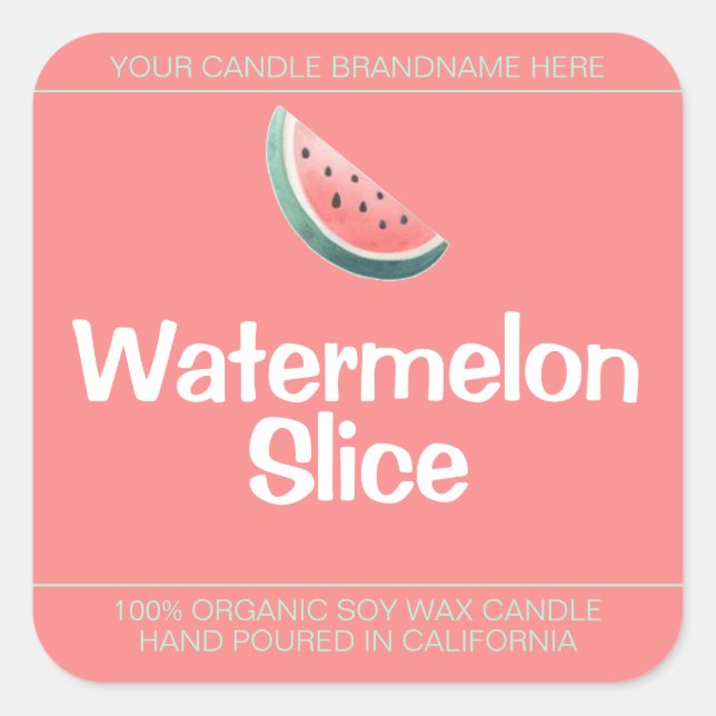 Sticker Carré Watermelon Slice Cute Symbole Soy Chandelles Étiqu (Devant)