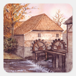 Sticker Carré Watermill Watercolor