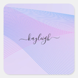 Sticker Carré Wavelines Abstraites bleu rose