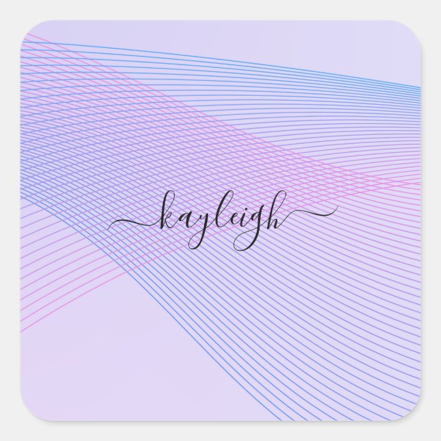 Sticker Carré Wavelines Abstraites bleu rose (Devant)