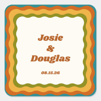 Sticker Carré Wavy Border Retro les années 70 Vintage Mariage es