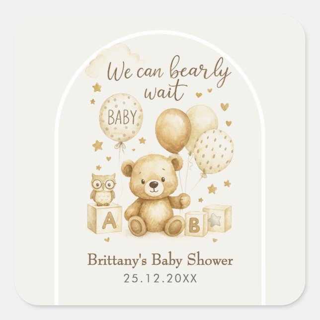 Sticker Carré We Can Bearly Wait Baby Shower  (Devant)