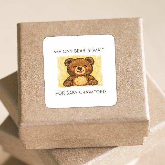 Sticker Carré We Can Bearly Wait! Simple Hand Drawn Baby Shower (Créateur téléchargé)