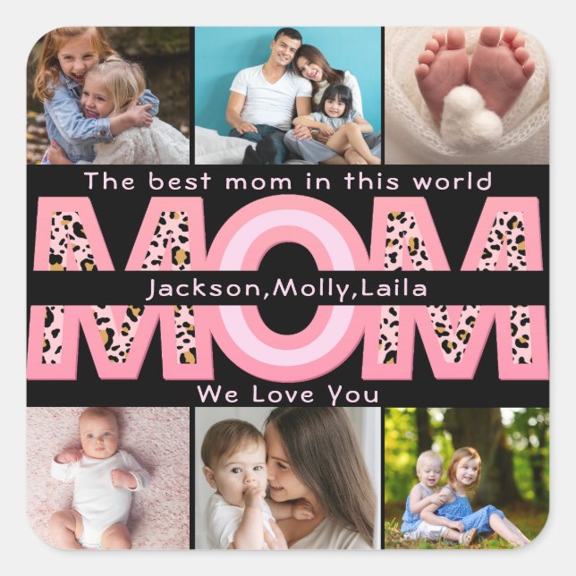 Sticker Carré We Love You Mom Pink Minimalist 6 Collage photo (Devant)
