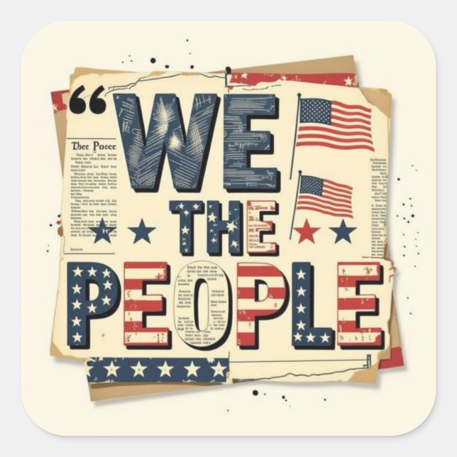 Sticker Carré We the people vintage patriotic collage (Devant)