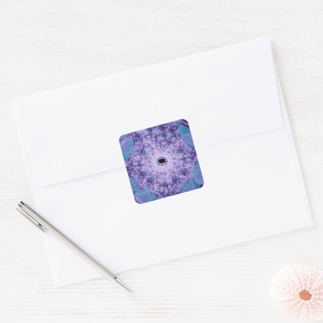 Sticker Carré Web | Violet et bleu Fractal Art (Enveloppe)