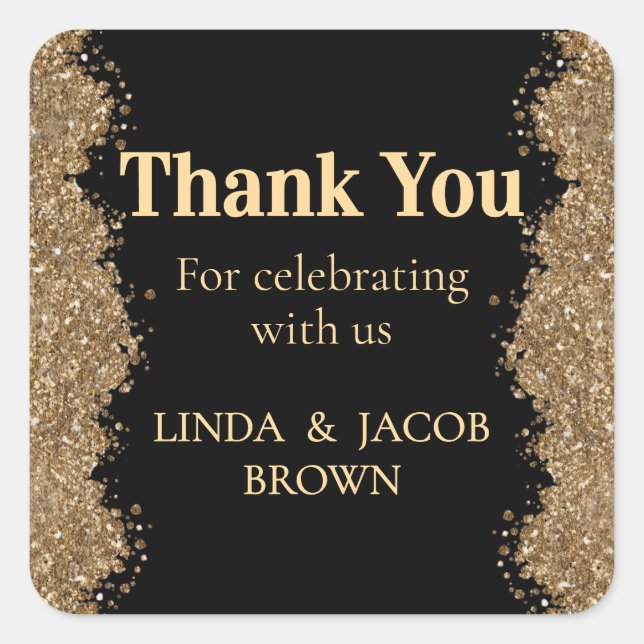 Sticker Carré Wedding Anniversary Gold Faux Glitter Thank You (Devant)