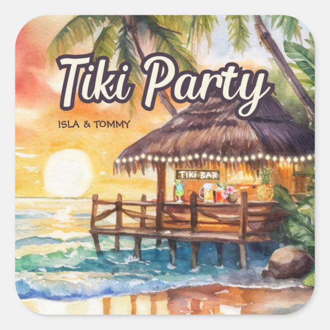 Sticker Carré Wedding shower du Tropical Beach Tiki Party (Devant)