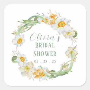 Sticker Carré Wedding shower nuptiale blanc et jaune