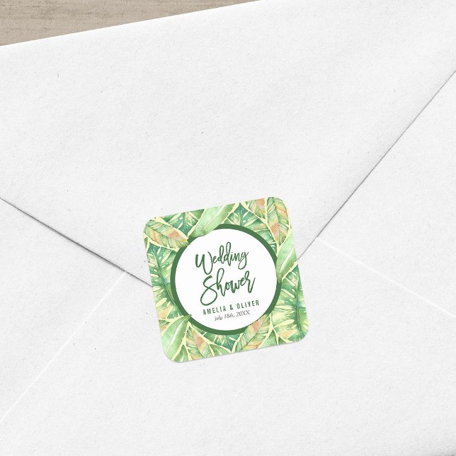 Sticker Carré Wedding shower tropical Feuille vert (Créateur téléchargé)