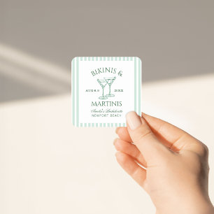 Sticker Carré Week-end Bikinis & Martinis Green Bachelorette