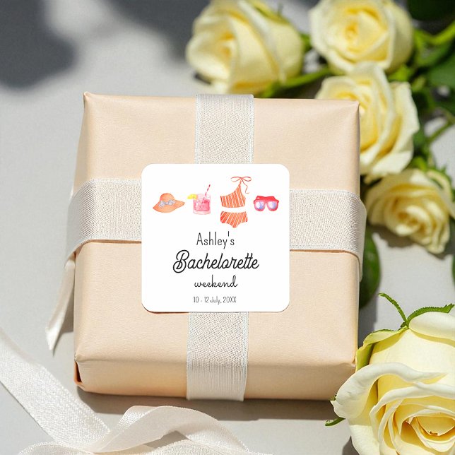 Sticker Carré Week-end de bikini de plage de célibataire  (Créateur téléchargé)