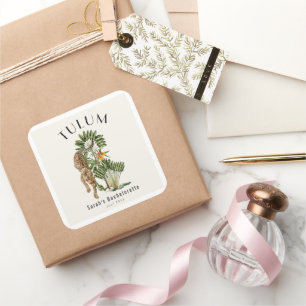 Sticker Carré Week-end de célibataire tropical Tulum Léopard