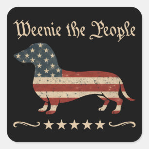 Sticker Carré Weenie Le Peuple Dachshund 4 juillet