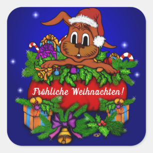 Sticker Carré Weihnachtskaninchen, Fröhliche Weihnachten !