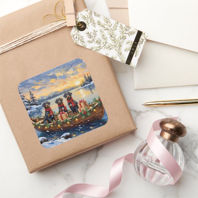 Sticker Carré Weimaraner Christmas Boat Holiday (Cadeaux)