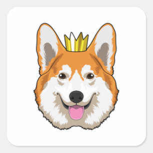 Sticker Carré Welsh corgi with Crown