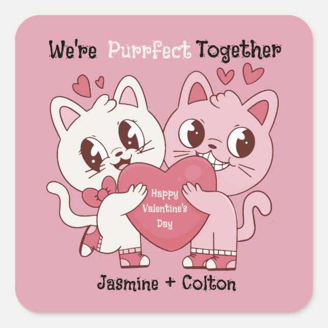Sticker Carré We're Purrfect Together (Devant)