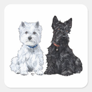Sticker Carré West Highland White & Scottish Terriers