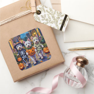 Sticker Carré West Highland White Terrier En Costumes Halloween
