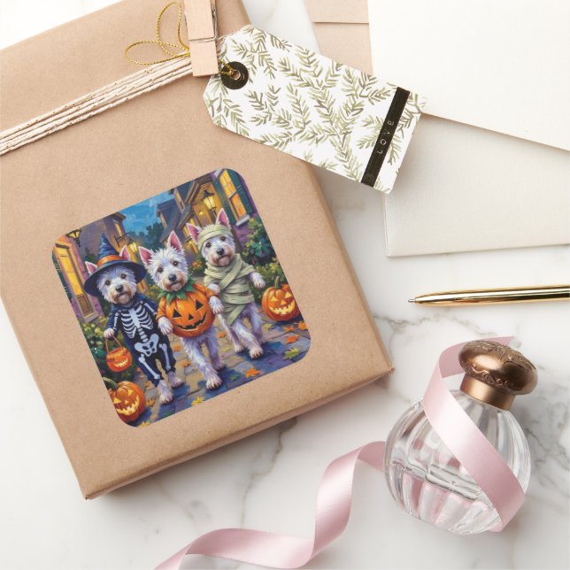 Sticker Carré West Highland White Terrier En Costumes Halloween (Cadeaux)