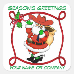 Sticker Carré Western Christmas Cowboy Père Noël personnalisable