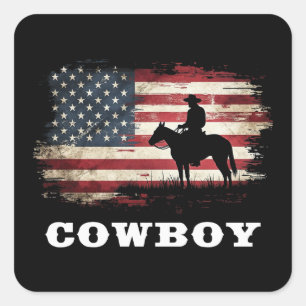 Sticker Carré Western Country Men Rodeo Southern Retro Cowboy