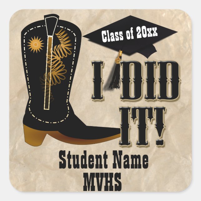 Sticker Carré Western Cowboy Boot - Graduation (Devant)