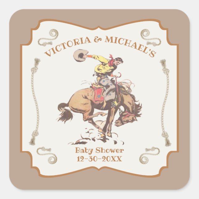 Sticker Carré Western Cowboy Bucking Bronco (Devant)