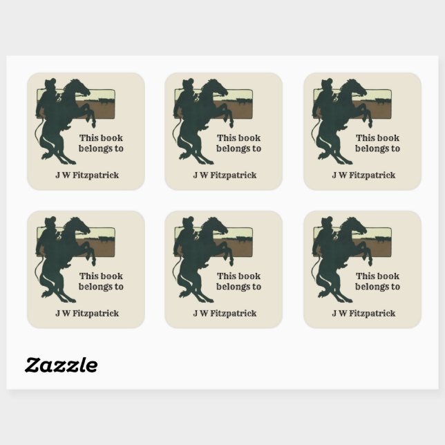 Sticker Carré Western Cowboy Bucking Bronco Horse Book Plate (Feuille)