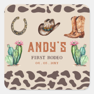 Sticker Carré Western Cowboy Premier Rodeo Boys Anniversaire
