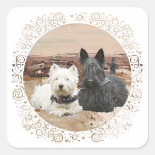 Sticker Carré Westie et Scottie ensemble automne