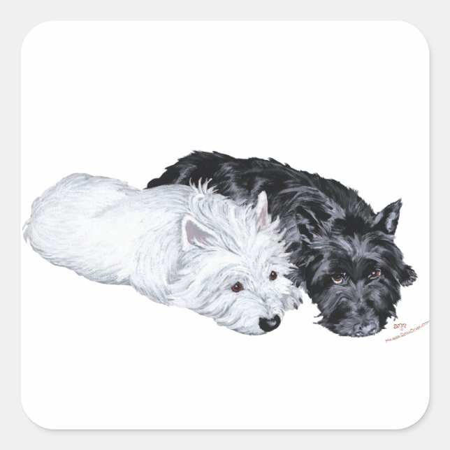 Sticker Carré Westie & Scottie au repos (Devant)