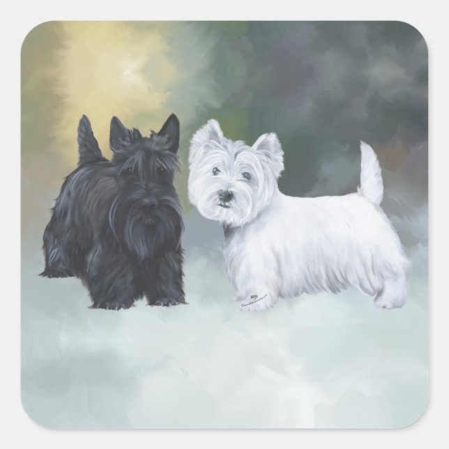 Sticker Carré Westie Scottie hiver (Devant)