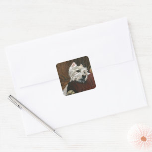 Sticker Carré Westie sur canapé