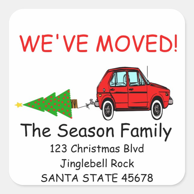 Sticker Carré We've Moved Car and tree Christmas (Devant)