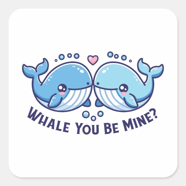 Sticker Carré Whale You Be Mine Valentines Pun (Devant)