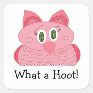 Sticker Carré What a Hoot - Chouette rose