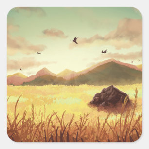 Sticker Carré Wheat fields at sunrise