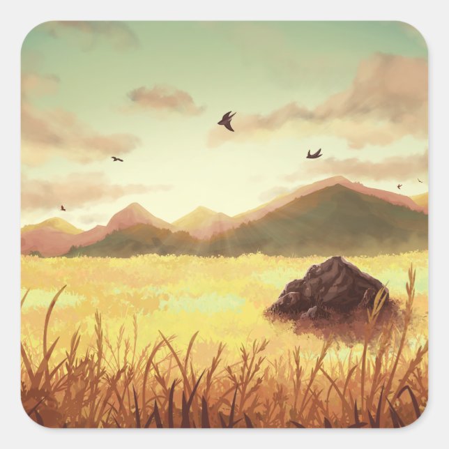 Sticker Carré Wheat fields at sunrise (Devant)