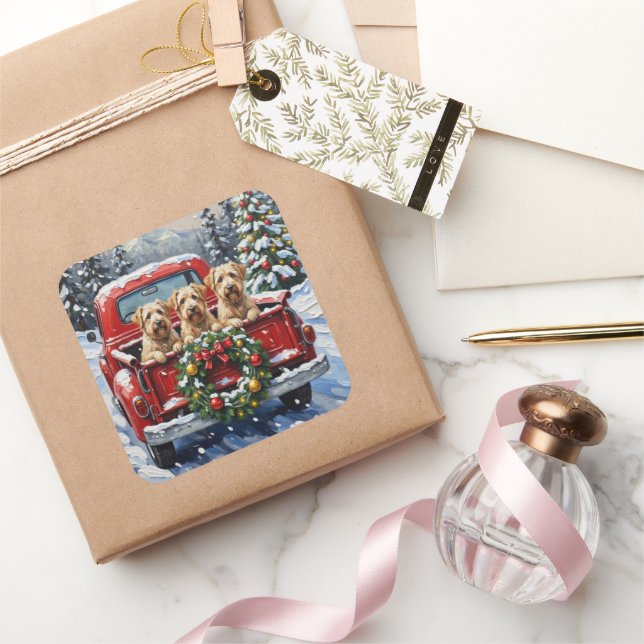 Sticker Carré Wheaten Terrier Christmas Red Truck Holiday Gift (Cadeaux)