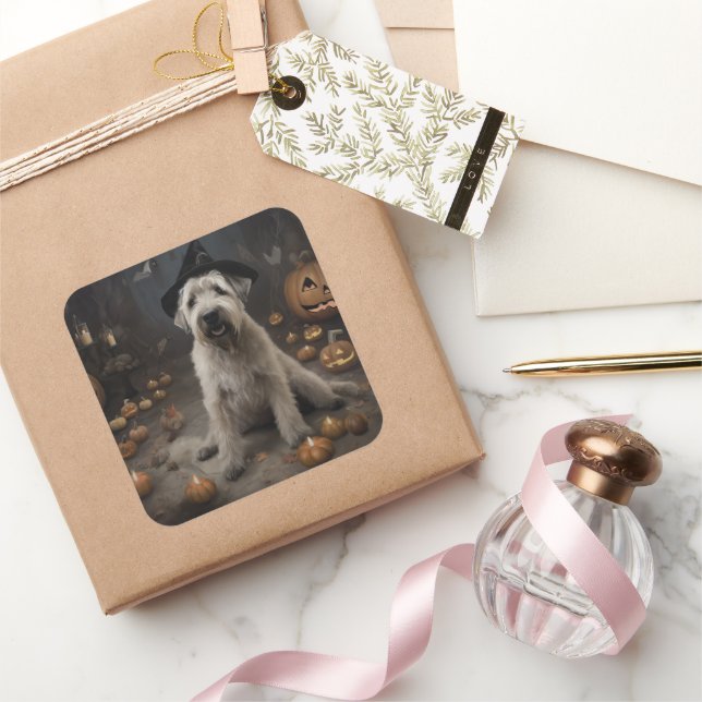 Sticker Carré Wheaten Terrier Citrouille Halloween effroi (Cadeaux)