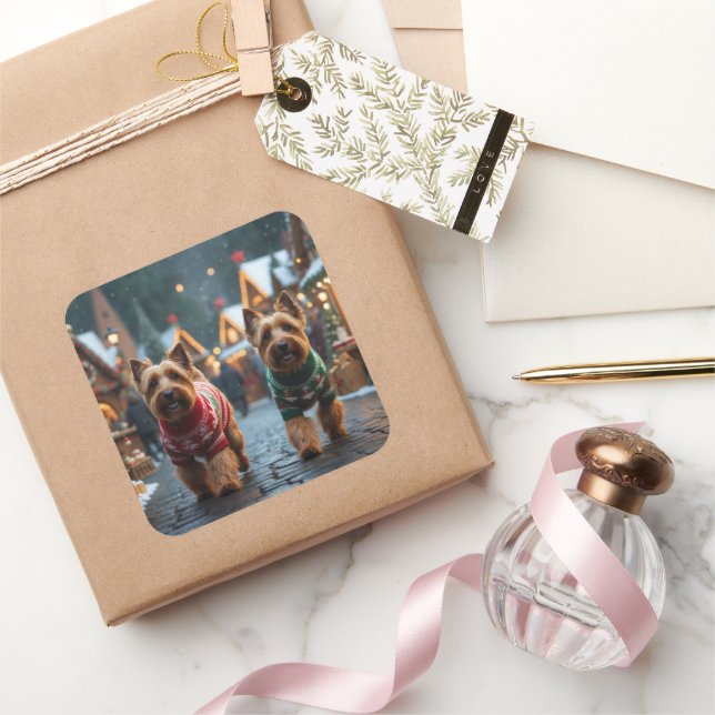 Sticker Carré Wheaten Terrier Dogs Christmas Snow Holiday  (Cadeaux)