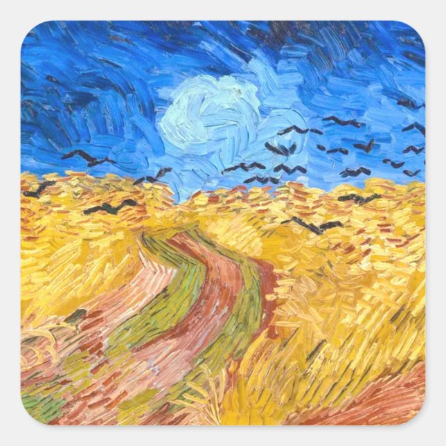 Sticker Carré Wheatfield with Crows (1890) Van gogh (Devant)