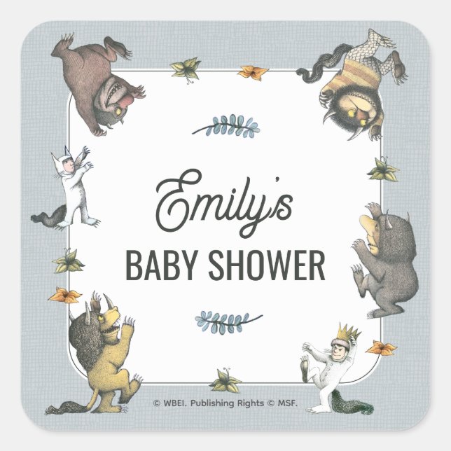 Sticker Carré Where the Wild Things Are Character Baby Shower (Devant)